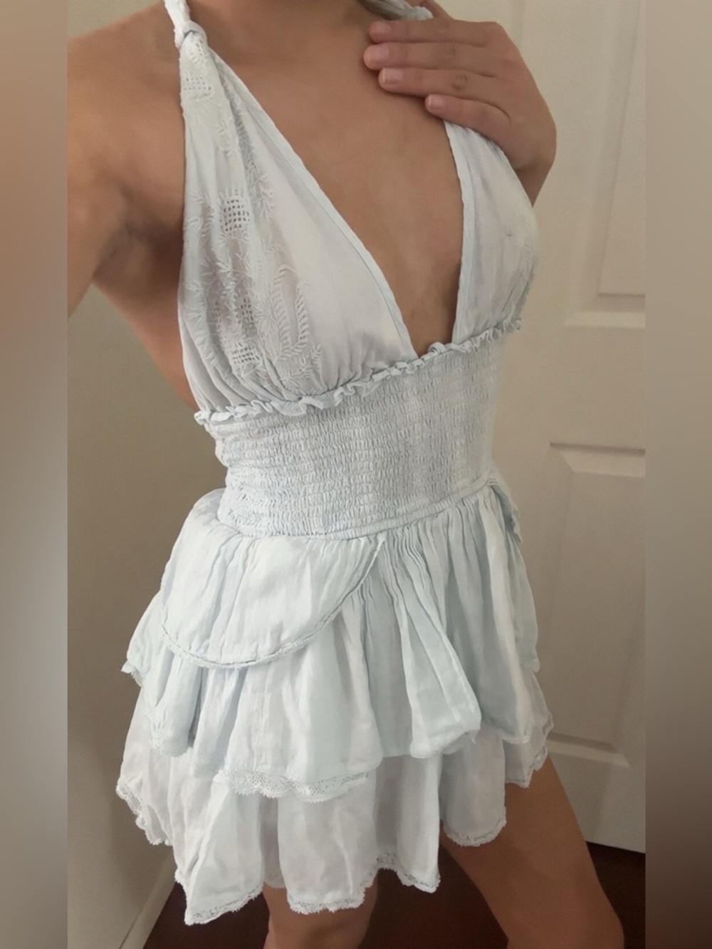 LoveShackFancy Deanna Heritage Halter Mini Dress XS